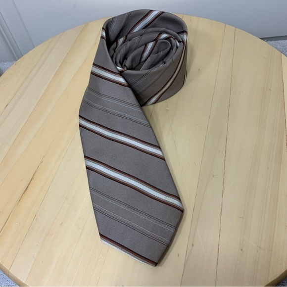 Christian Dior Monsieur Vintage Neck Tie Tan Gray Classic Diagonals Stripes - Picture 5 of 11